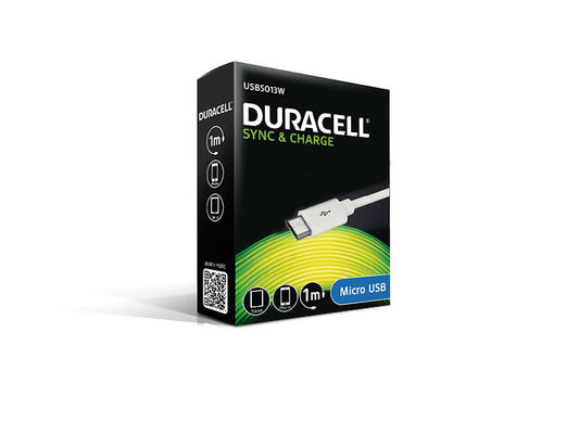Cablu Duracell Micro USB 1m, alb