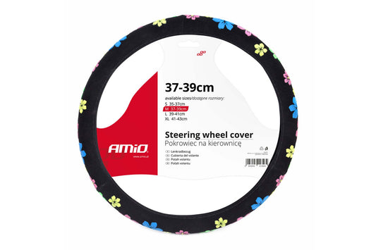 Husa volan Amio 37-39cm, negru cu flori colorate