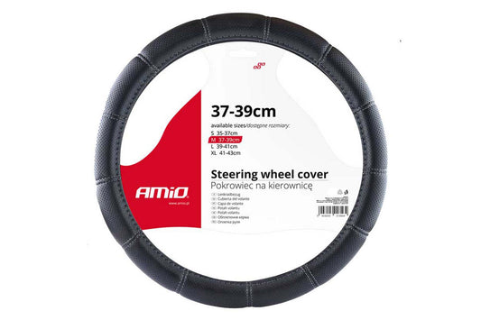 Husa volan Amio 37-39cm, neagra, din piele ecologica respirabila