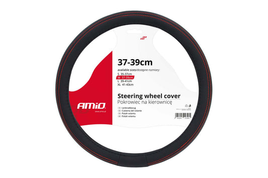 Husa volan Amio 37-39cm, negru cu ata rosie