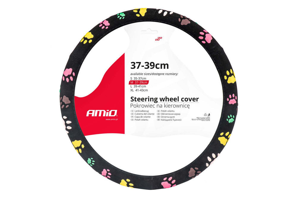 Husa volan Amio 37-39cm, neagra cu labute colorate