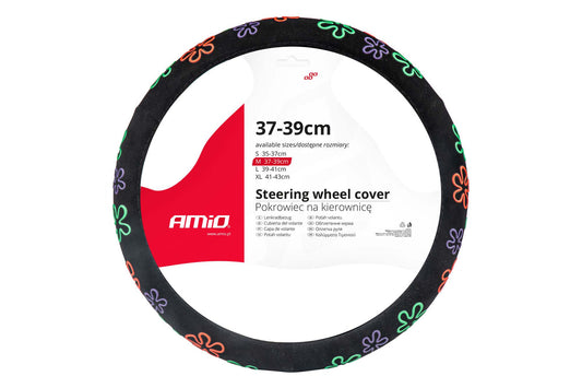 Husa volan Amio 37-39cm, neagra cu labute colorate