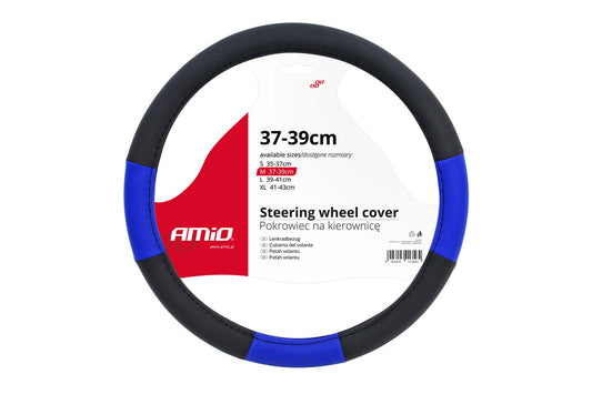 Husa volan Amio 37-39cm, neagra cu dungi albastre