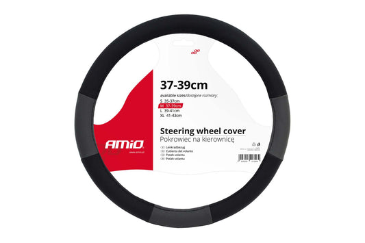 Husa volan Amio 37-39cm, negru cu dungi gri