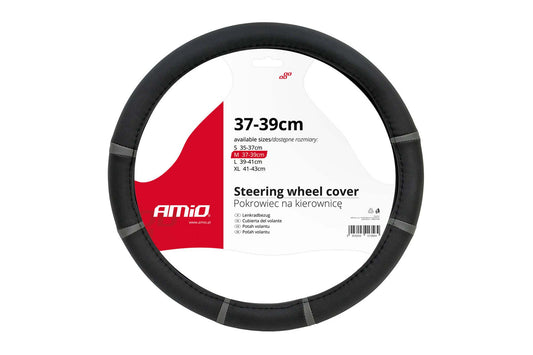 Husa volan Amio 37-39cm, neagra, neagra cu inele gri