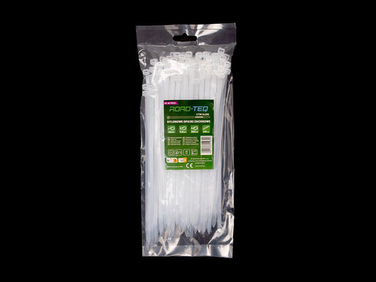 Set bride cablu M-Tech 4.8x200 mm, alb, 100 bucati