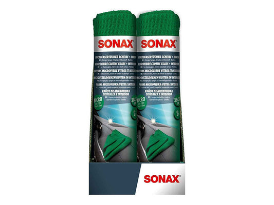 Set de lavete microfibră Sonax pentru curățarea geamurilor și a interiorului, 38x38 cm, 2 bucăți