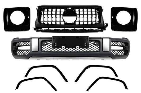 Kit tuning bară față tip 63 compatibil cu Mercedes G class W464 (după 2018), cu PDC, grilă, capace faruri, aripi laterale