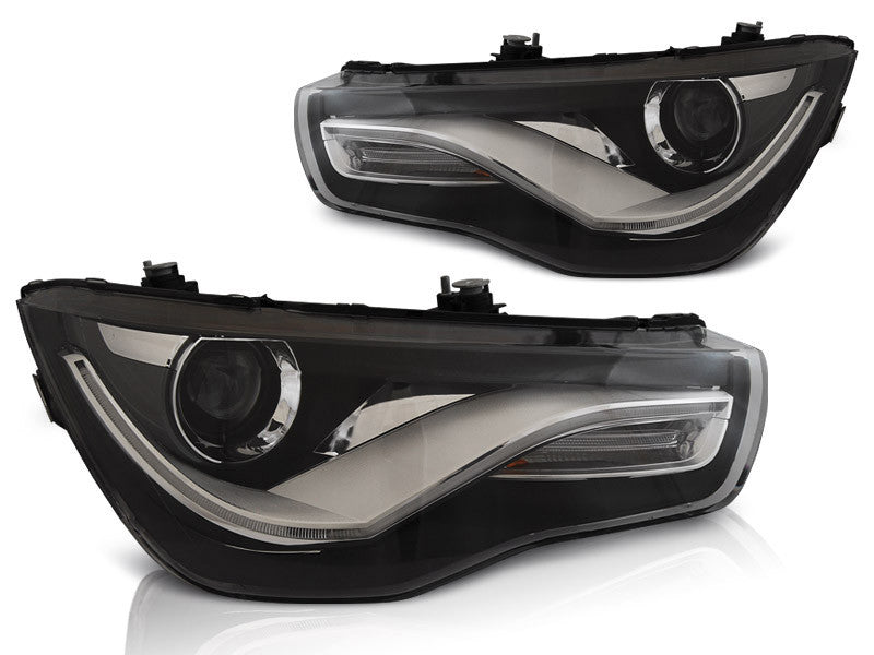Set de faruri tuning cu lumini DRL pentru Audi A1 2010-2014, stanga si dreapta