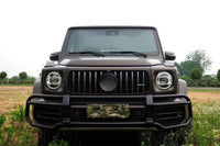 Bara față tuning tip 63 cu vopsea neagră compatibilă cu Mercedes G-Class W464 (după 2018) cu PDC, grilă, capace faruri, extensii aripi