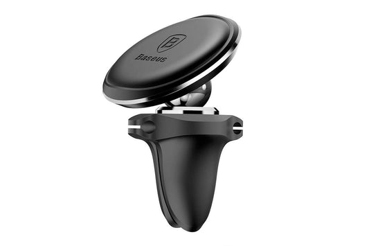 Suport telefon magnetic Baseus cu carcasa metalica neagra – montare pe grilele de ventilatie