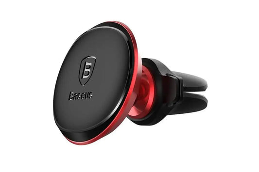 Suport telefon magnetic Baseus cu carcasa metalica rosie – montaj pe grilele de ventilatie