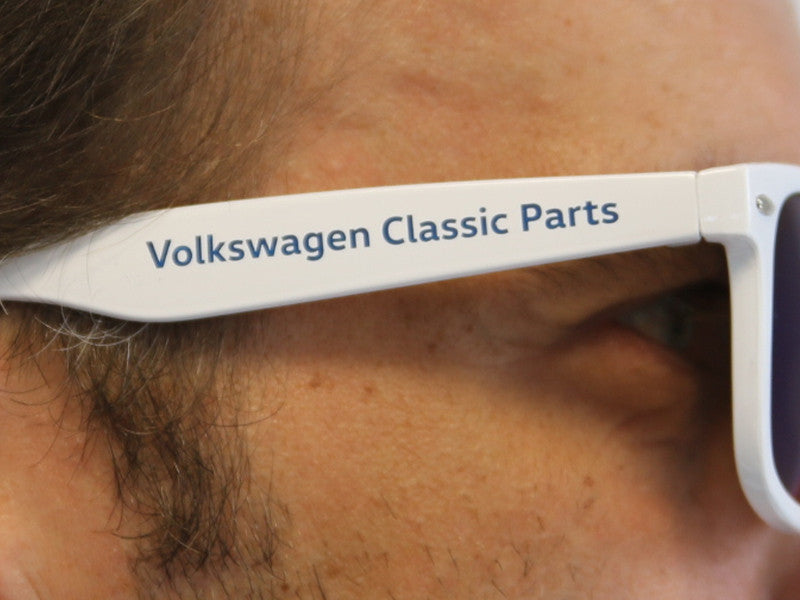 Volkswagen Classic sunglasses with white frames and blue lenses