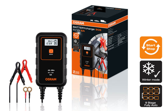Incarcator inteligent Osram model 906, 6/12V, 3/6A pentru baterii de pana la 110Ah