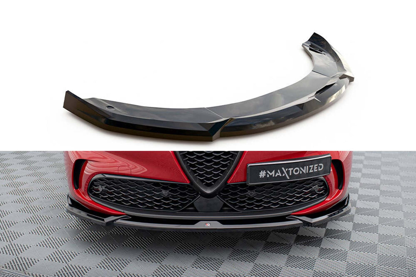 Spoiler Maxton Design versiunea 1 pentru Alfa Romeo Tonale bară față după 2022, negru lucios