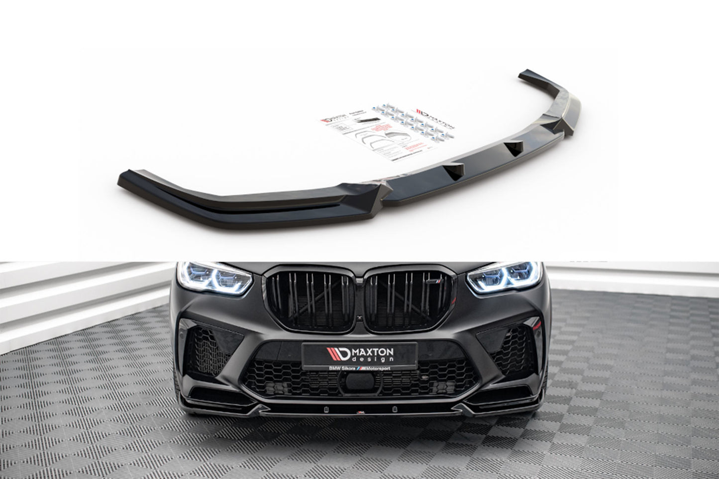 Splitter Maxton Design versiunea 1 pentru bara fata BMW X5M F95 (dupa 2018), lac negru