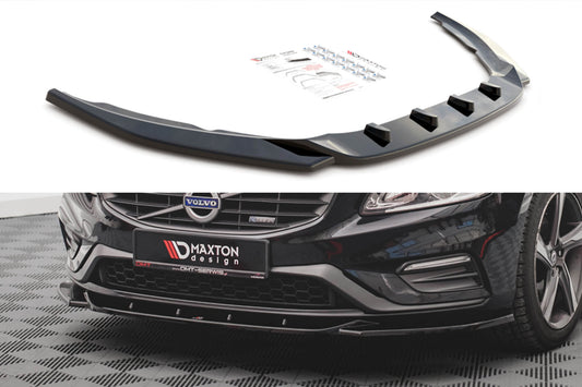 Spoiler / Splitter Maxton Design versiunea 2 pentru bara fata R-Design Volvo S60 (2014-2018), negru lacuit