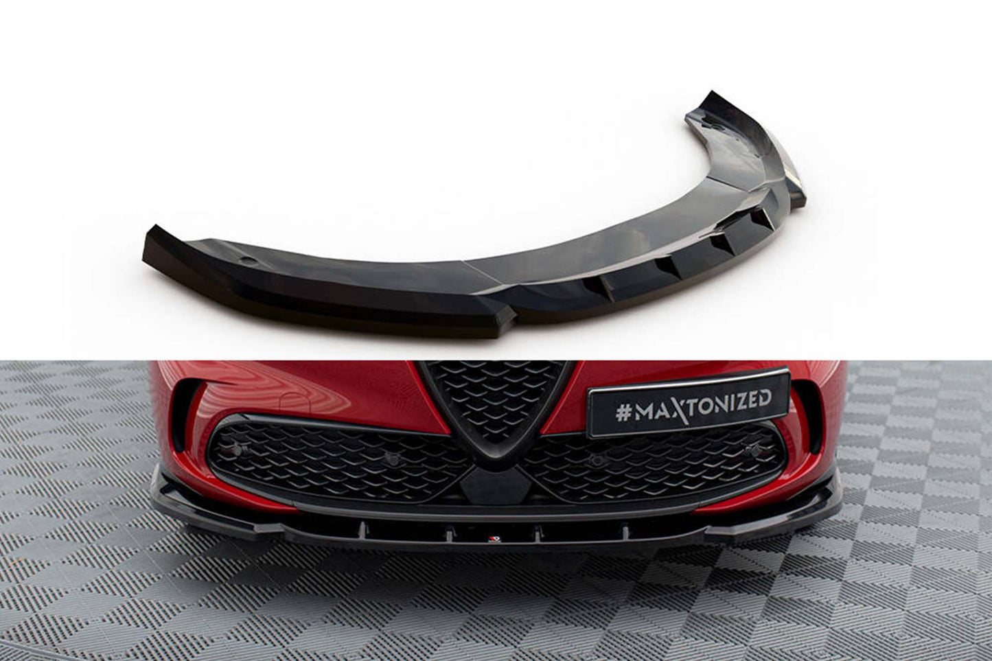 Spoiler Maxton Design versiunea 2 pentru Alfa Romeo Tonale bara față după 2022, negru lucios