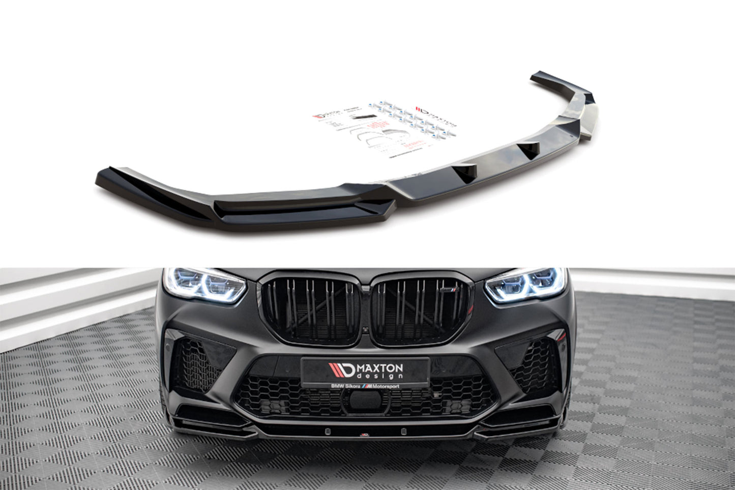 Splitter Maxton Design versiunea 2 pentru bara fata BMW X5 M F95 (dupa 2018), lac negru