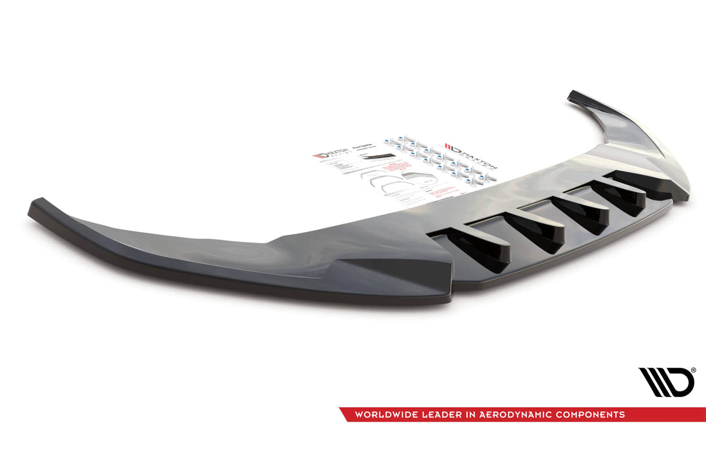 Splitter Maxton Design versiunea 2 pentru bara fata Volkswagen Arteon R dupa 2020, negru lacuit