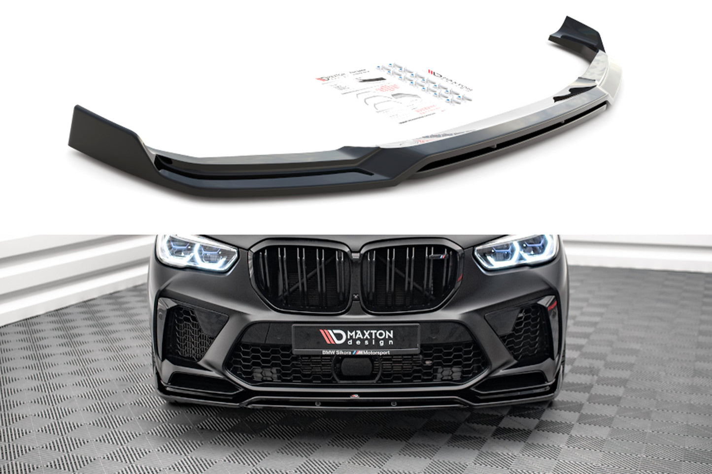 Splitter Maxton Design versiunea 3 pentru bara fata BMW X5M F95 (dupa 2018), negru lacuit