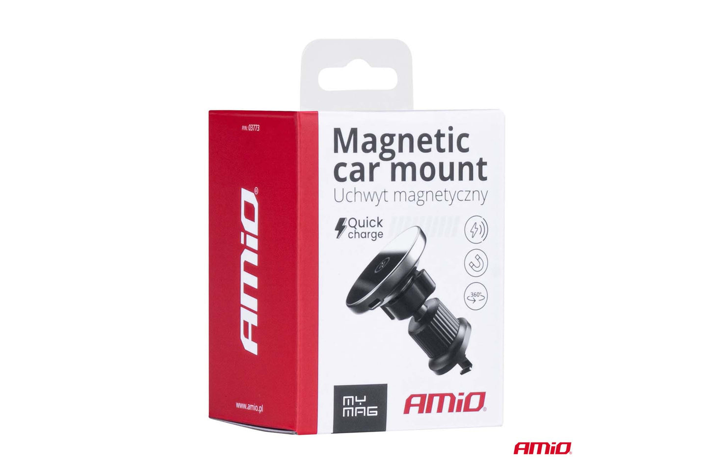 Suport Amio cu cap magnetic rotund pentru telefon cu incarcare wireless 15W MegaSafe – montare pe grilele de ventilatie