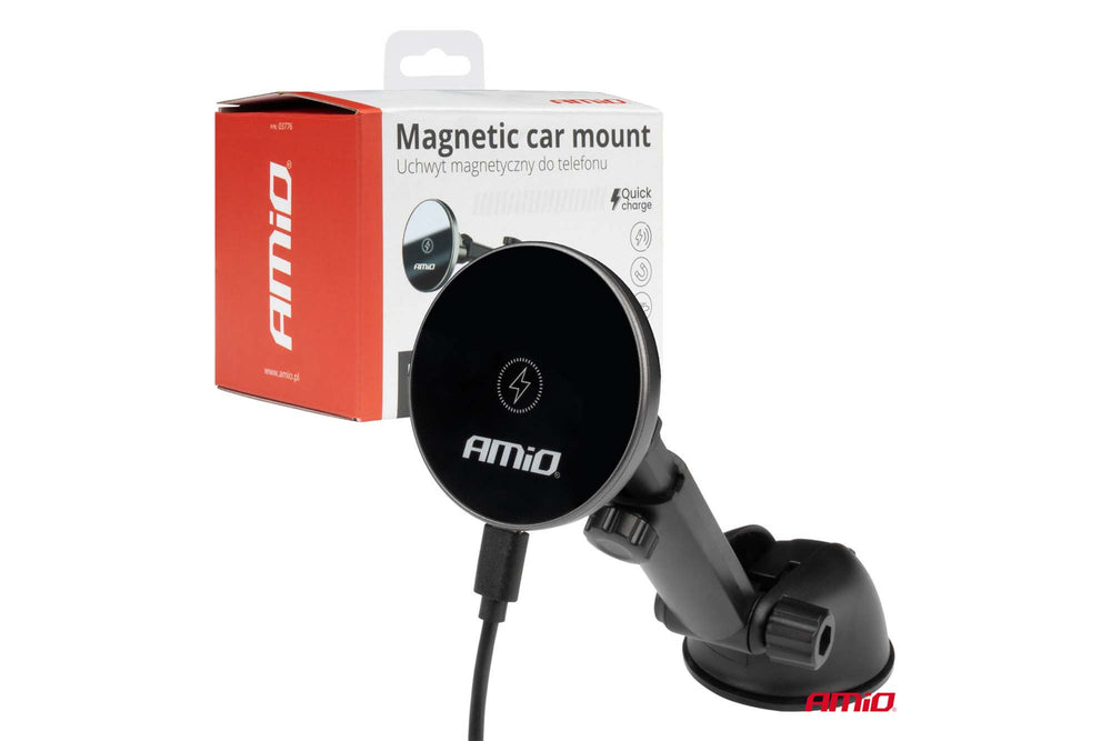 Suport Amio cu brat telescopic si cap magnetic pentru telefon cu incarcare wireless 15W, 2A – montare pe bord prin ventuza