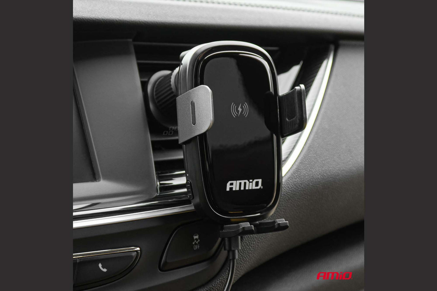Suport Amio pentru telefon cu incarcare wireless Quick Charge 15W – montare pe grilele de ventilatie
