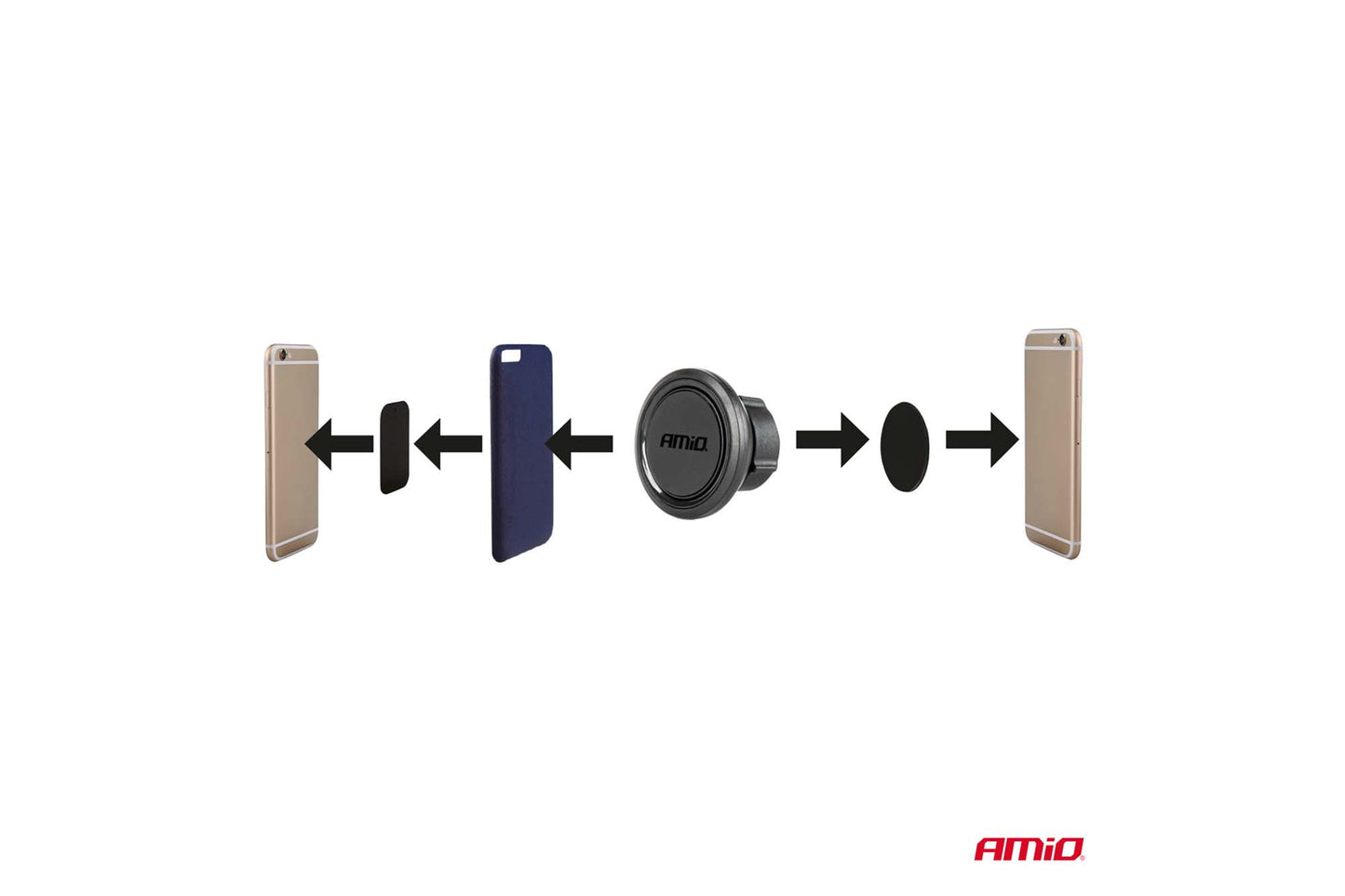 Suport telefon Amio cu magnet – montare pe bord cu adeziv 3M