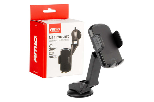 Suport telefon Amio cu brat telescopic – montare pe bord sau parbriz prin ventuza, latime maxima telefon 98 mm