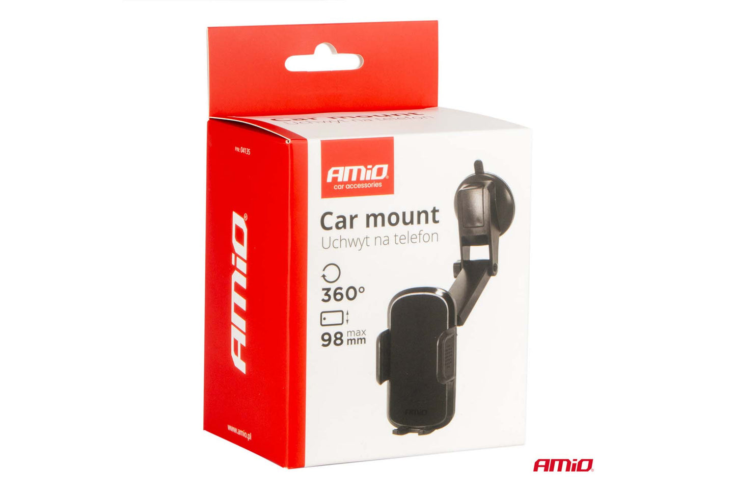 Amio Phone Holder with Telescopic Arm - Dashboard or Windshield Mount with Suction Cup, Max Phone Width 98 mm