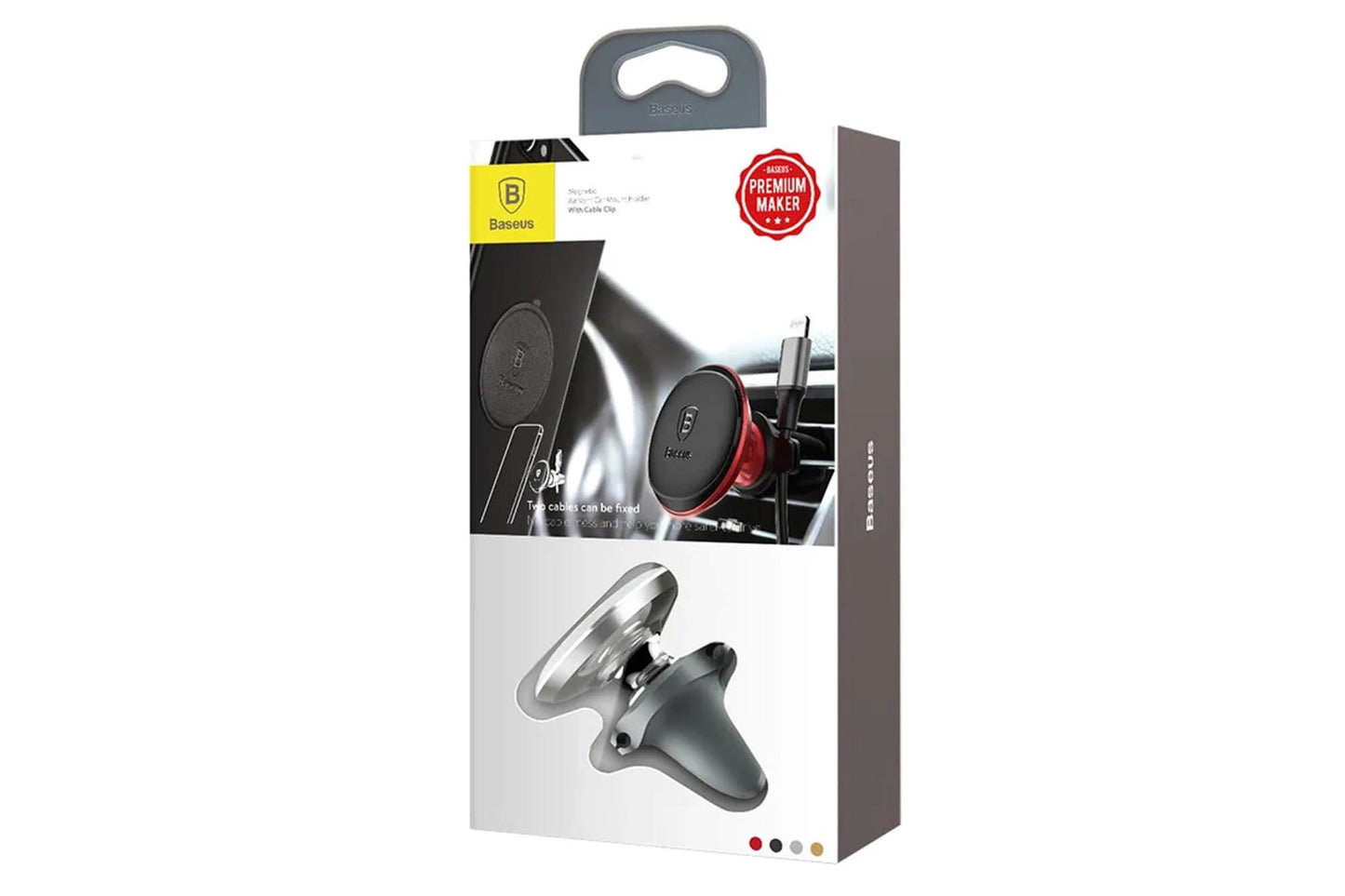 Baseus phone holder with cable openings, grey - mounts on the ventilation grilles