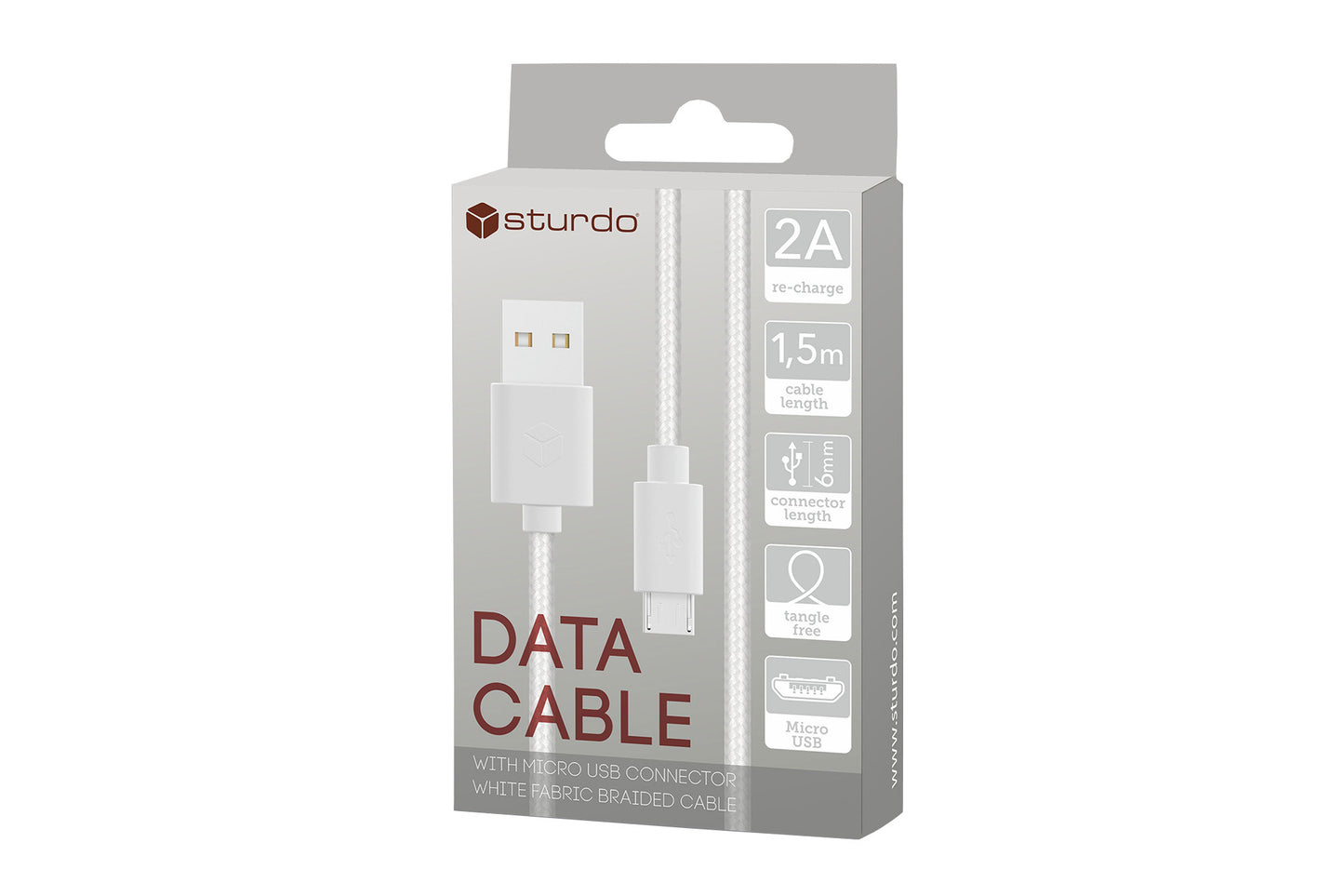 Cablu micro USB textil alb Sturdo, 2A, 1.5m