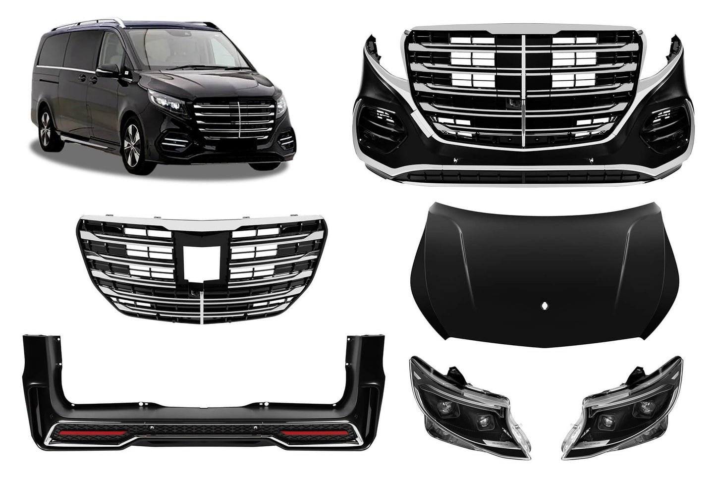Facelift tuning package compatible with Mercedes V-Class W447 (2018-2023) for conversion to 2024+ W447