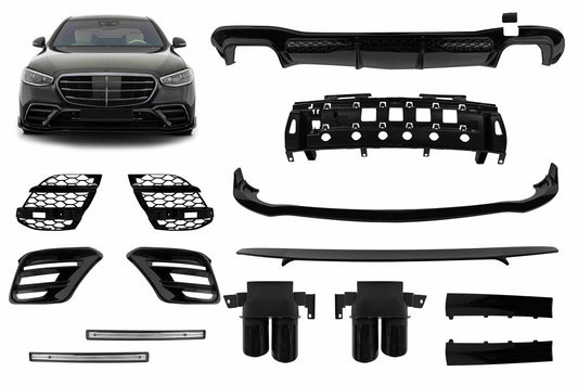 Tuning accessories compatible with Mercedes S-Class W223 (post-2020) AMG front and rear bumpers with exhaust tips
