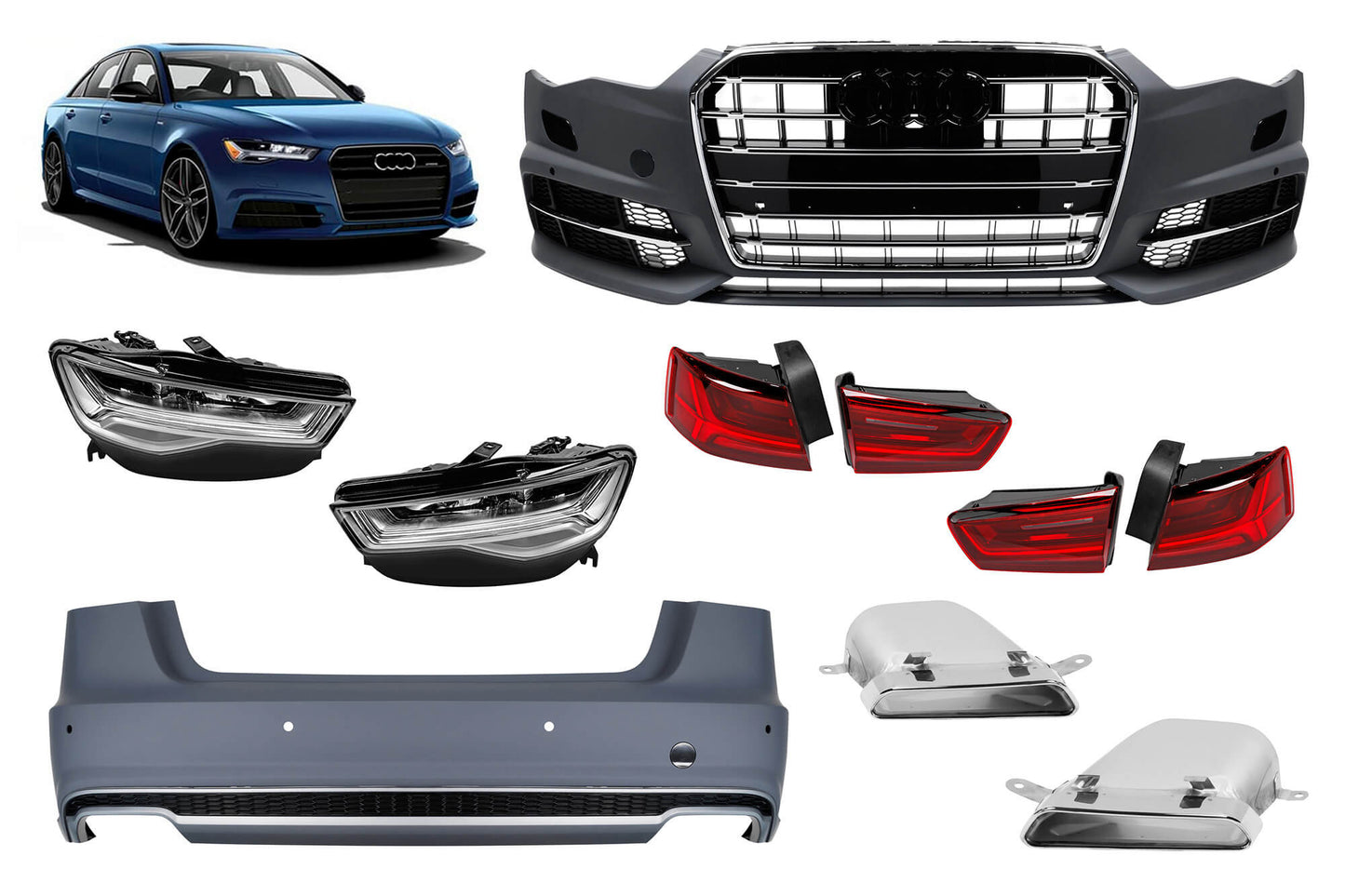 Pachet tuning compatibil cu Audi A6 (2011-2014), conversie optică la modelul A6 2015-2016
