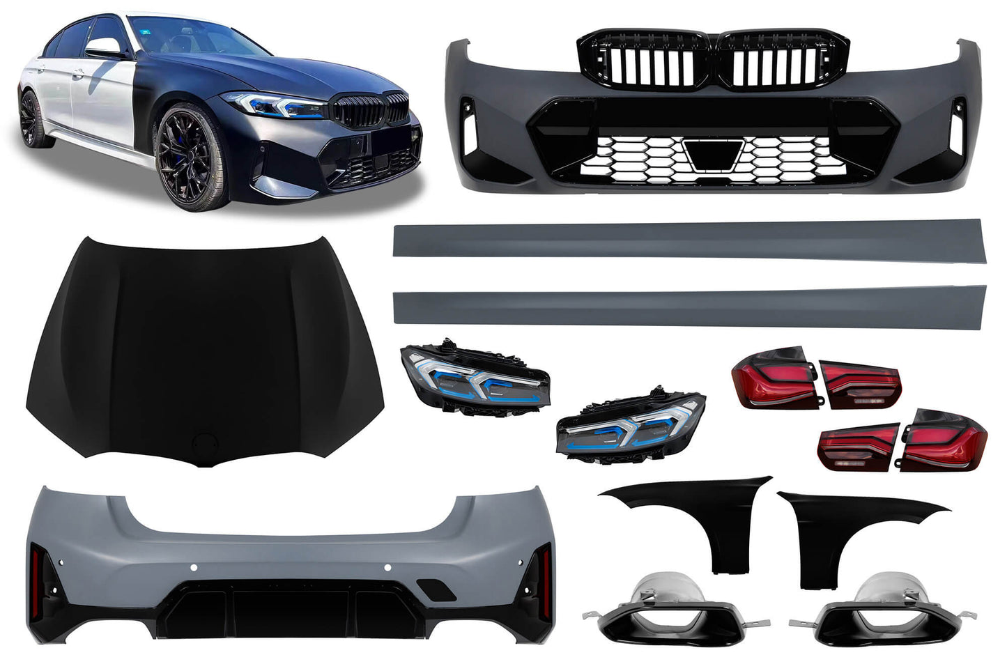 Pachet tuning compatibil cu BMW Seria 3 F30 sedan (2011-2019), conversie la Seria 3 G20 sedan (după 2022)