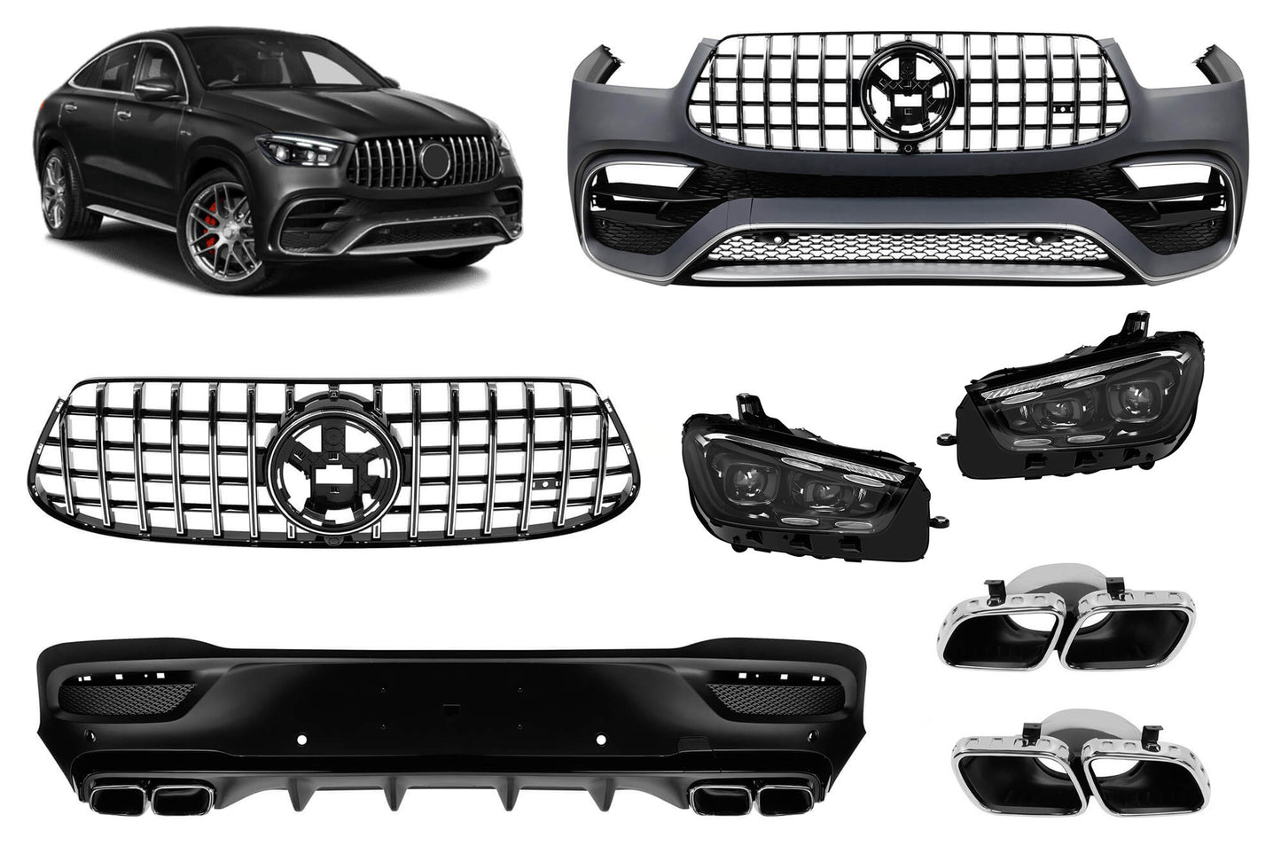 Tuning pack compatible with Mercedes GLE Coupe C167 (from 2019 onwards) for models equipped with AMG Line rear bumper