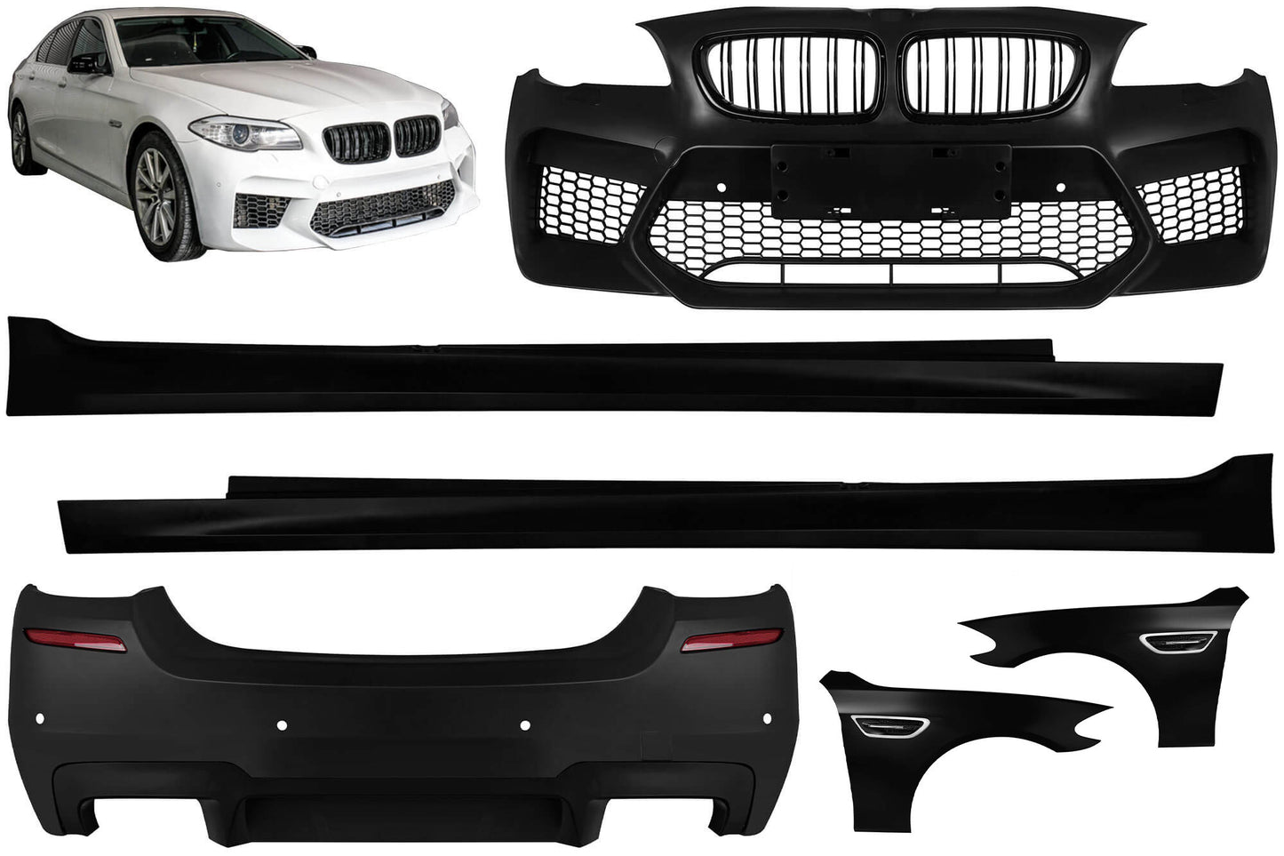 Pachet tuning tip 30 cu aripi tip M5 cu semnalizări compatibil cu BMW Seria 5 F10 sedan (2010-2017)