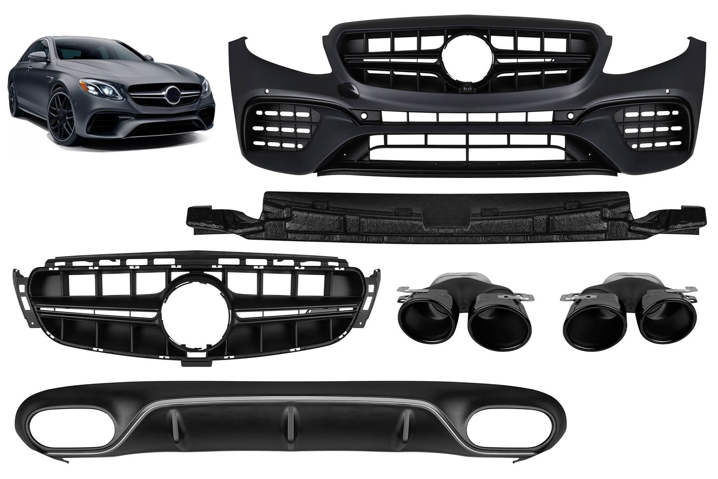 Pachet tuning tip 53 compatibil cu Mercedes E class C238 coupe, A238 cabrio (2017-2019), pentru modelul cu bara spate AMG sport