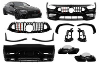 Pachet tuning tip 63 cu grilă negru lucios tip Brabus, cu linii roșii, compatibil cu Mercedes AMG GT X290 4 Door Coupe (după 2019)