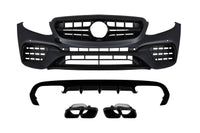 Pachet tuning tip 63 compatibil cu Mercedes E class C238 coupe, A238 cabrio (2017-2019) cu capace negre, pentru modelul cu bară spate AMG