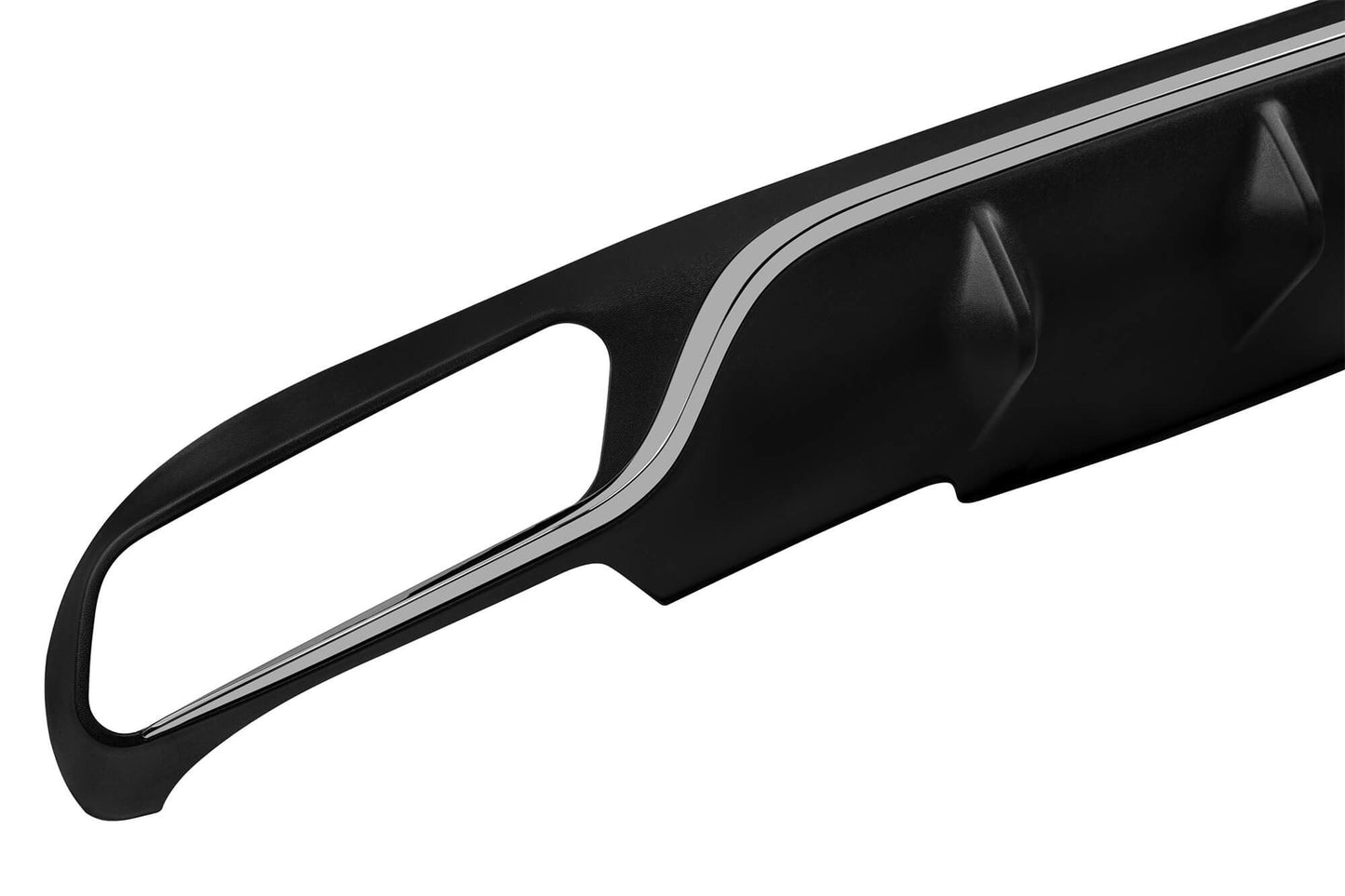 Pachet tuning tip 63 compatibil cu Mercedes E class W213 (2016-2019), cu ornamente evacuare negre si bandou cromat, compatibil cu modelul cu bara spate standard
