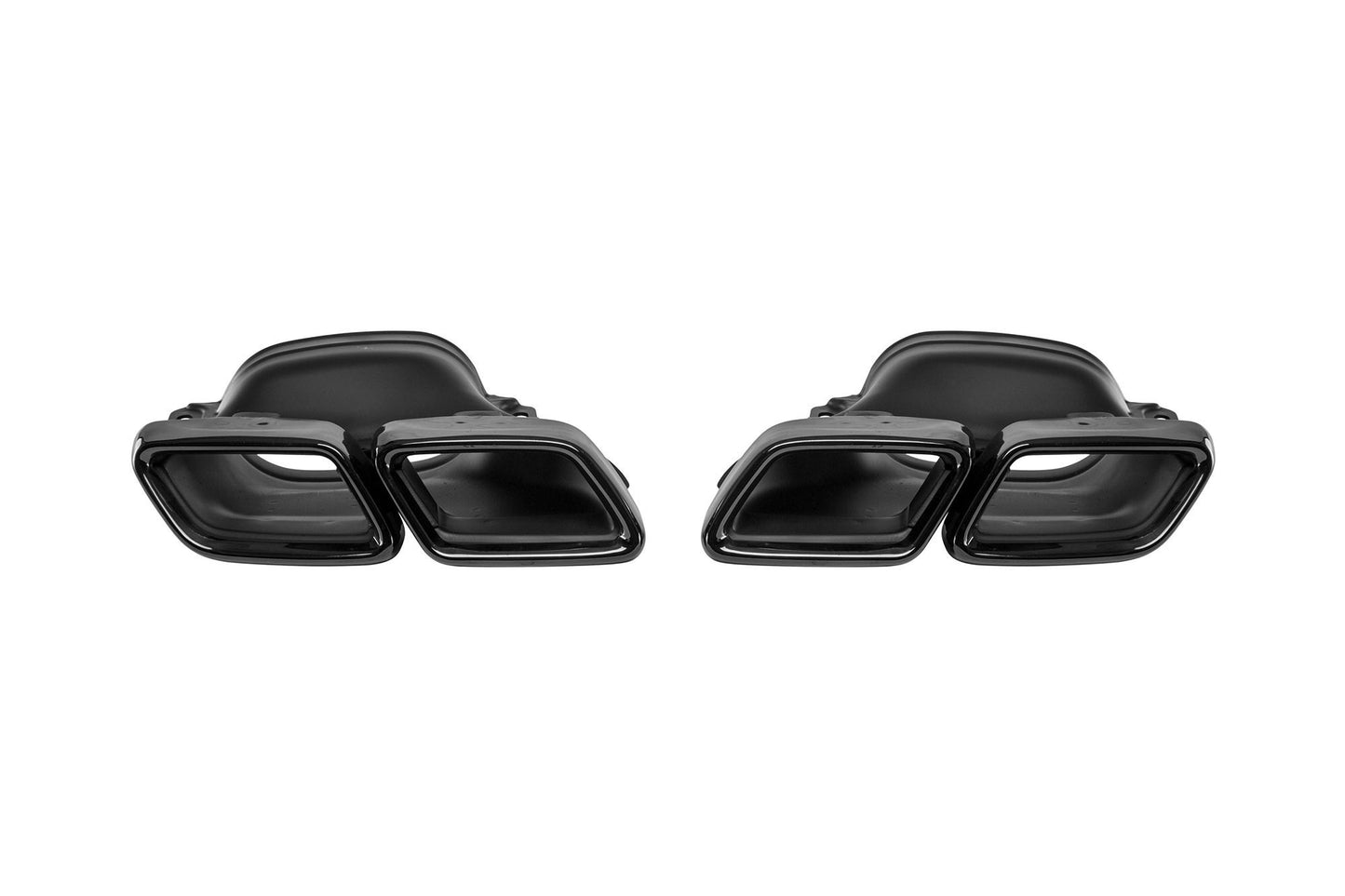 Pachet tuning tip 63 compatibil cu Mercedes E class W213 (2016-2019), cu ornamente evacuare negre si bandou cromat, compatibil cu modelul cu bara spate standard