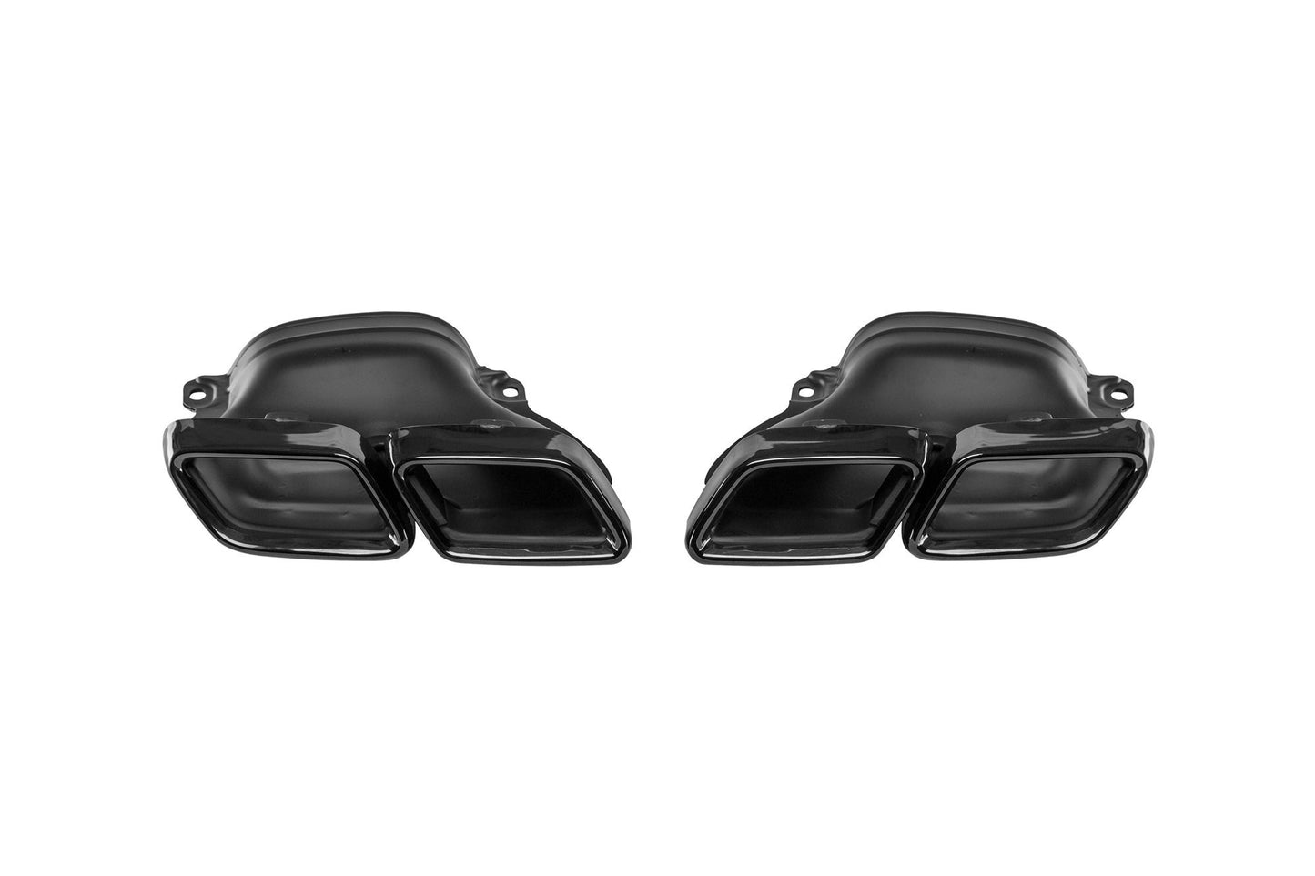 Pachet tuning tip 63 compatibil cu Mercedes E class W213 (2016-2019), cu ornamente evacuare negre si bandou cromat, compatibil cu modelul cu bara spate standard