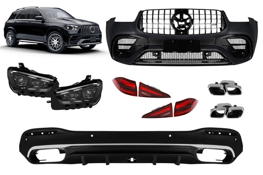 63 Type Tuning Package compatible with Mercedes GLE SUV W167 (2020-2023), with diffuser, LED headlights and LED taillights