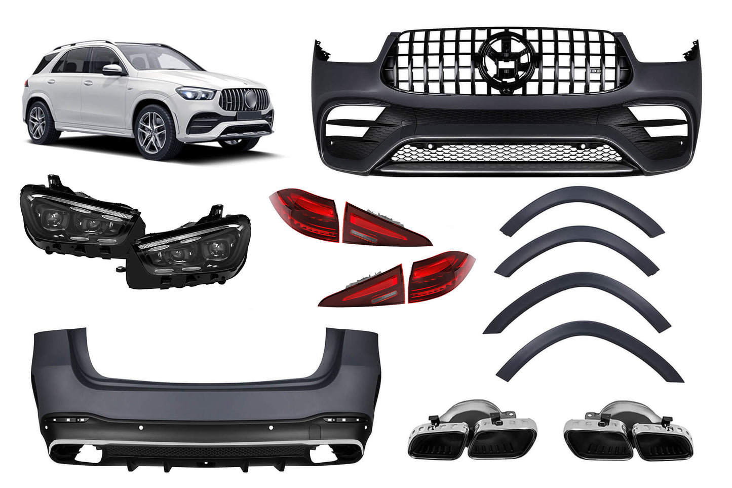 Pachet tuning tip 63 compatibil cu Mercedes GLE W167 (după 2020) cu faruri și stopuri