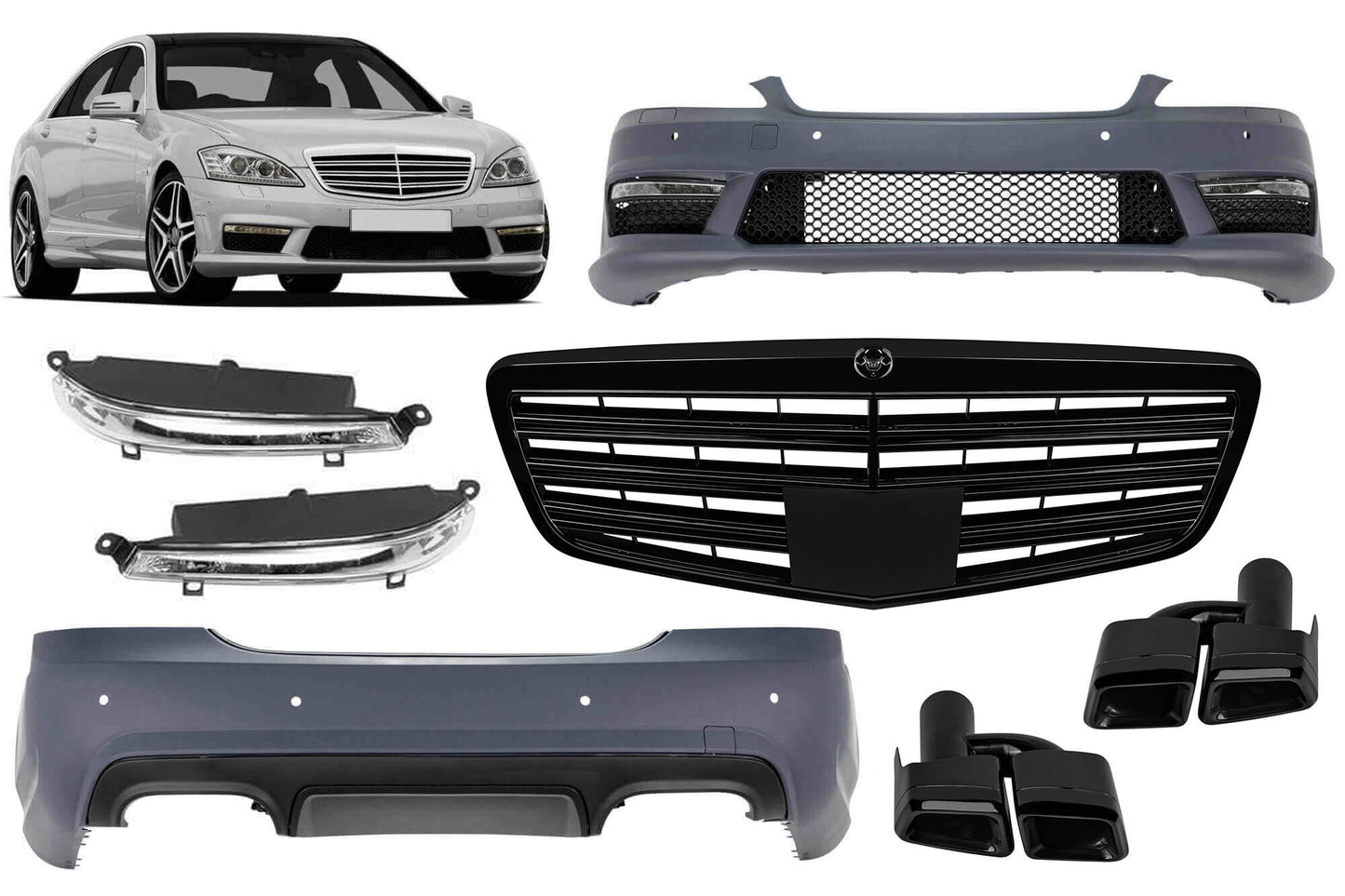 Pachet tuning stil 63 compatibil cu Mercedes S-Class W221 (2006-2013), compatibil cu ampatament scurt și lung, fără praguri incluse