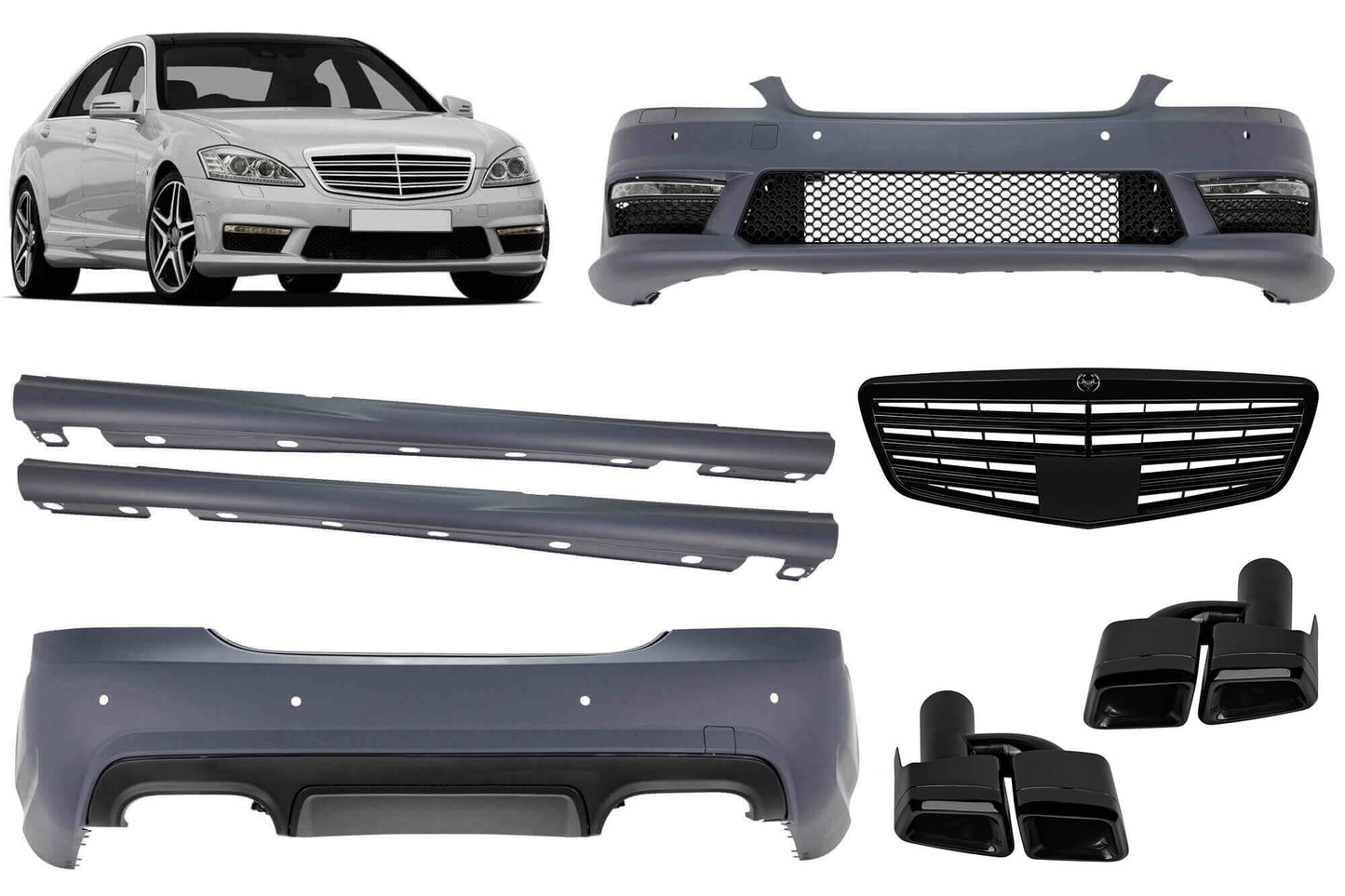 63-Type Tuning Package Compatible with Mercedes S-Class W221 Long Wheelbase (2006-2013) with Side Skirts