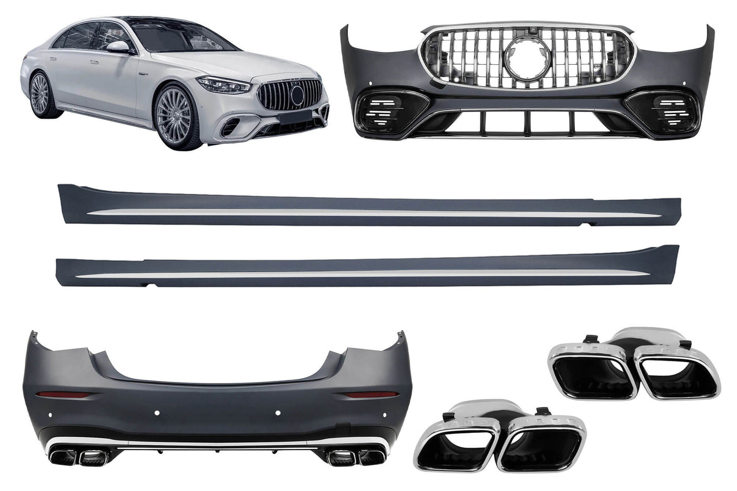 63-type tuning package compatible with Mercedes S Class W223 long wheelbase (after 2020), chrome elements